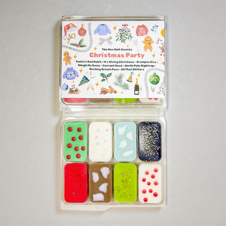 Christmas Wax Melt Gift Set – 8 Festive Fragrances - Christmas Party - Vanilla • Boozy • Fruity fragrance/scent